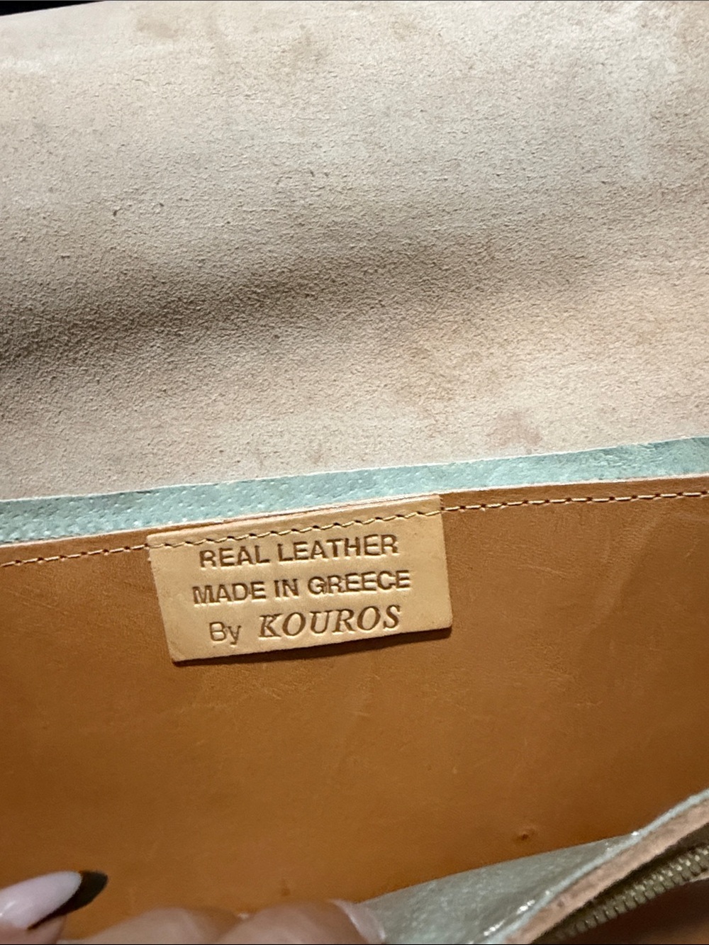 Source Unknown Kouros Real Leather Clutch in Tan and Cream
